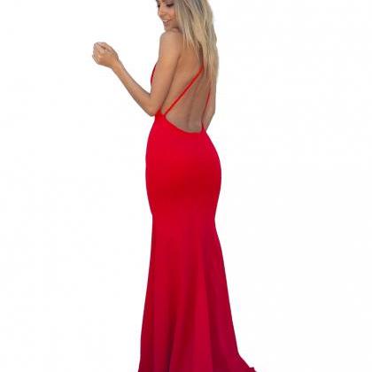 Red Deep V Neck Jersey Fitted Forma..
