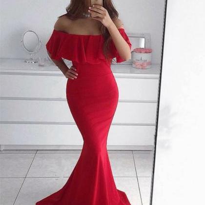 Gorgeous Red Off The Shoulder Floun..