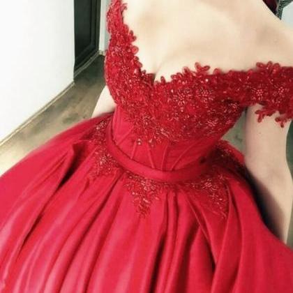 Red Off The Shoulder Ball Gown Wedd..