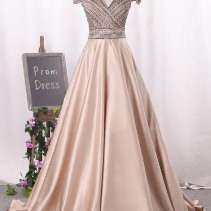 New Arrival Beaded Champagne Prom D..