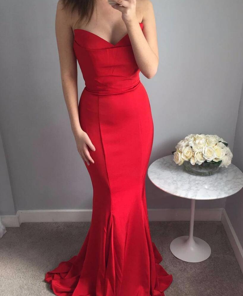 Elegant Sweetheart Prom Dress Red, Mermaid Formal Evening Gown,Bridesmaid Dress With Sweep Train