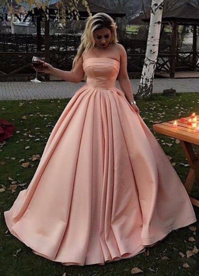 Blush Pink Strapless Ball Gown Prom 