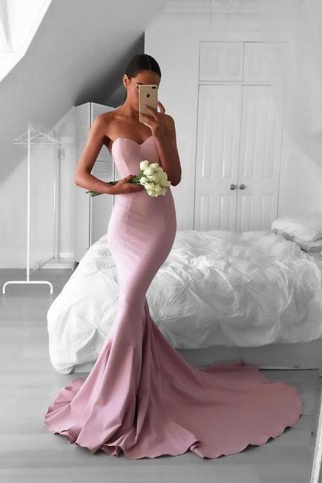 New Fashion Pink Sweetheart Mermaid Formal Gown,Sweep Train Prom Dress With Train