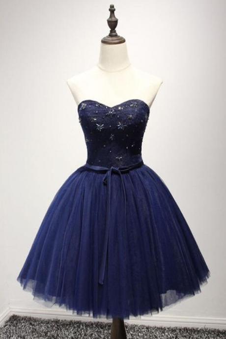 2018 Strapless Navy Blue Tulle A Line Homecoming Dress,Short Party Dress,Cocktail Dress