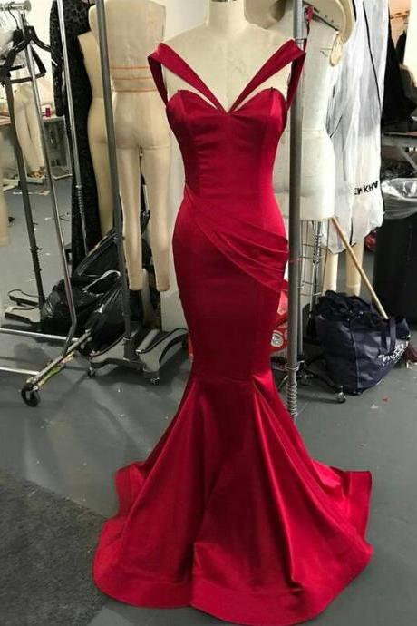 2018 New Arrival Sweetheart Mermaid Prom Dress,Formal Evening Gown Dark Red