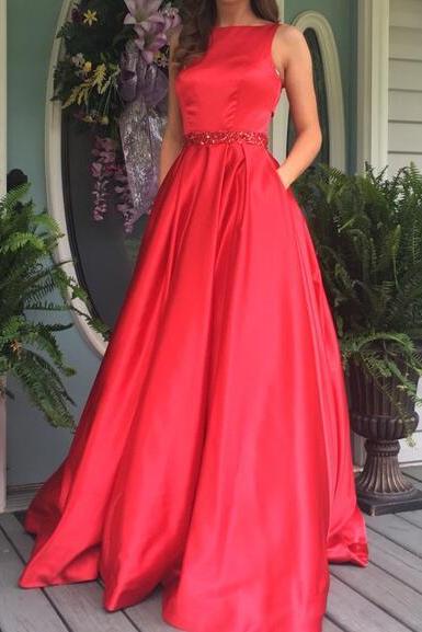 2018 New Prom Dress Red A Line, Princess Formal Evening Gown With Cut Out Back