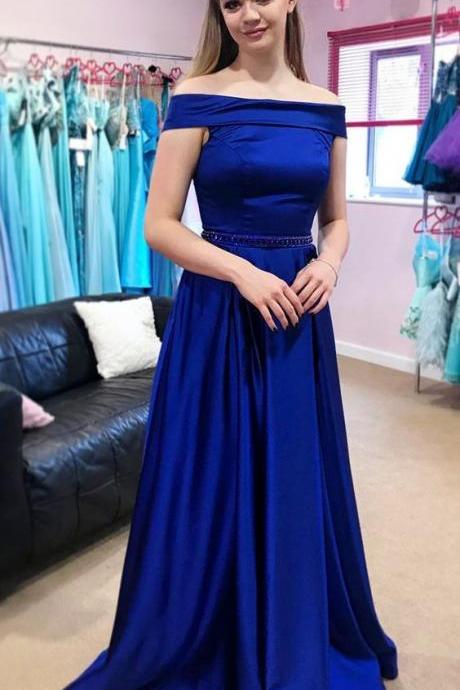 Gorgeous Off The Shoulder Formal Evening Gown Royal Blue, A Line Prom Dress Long
