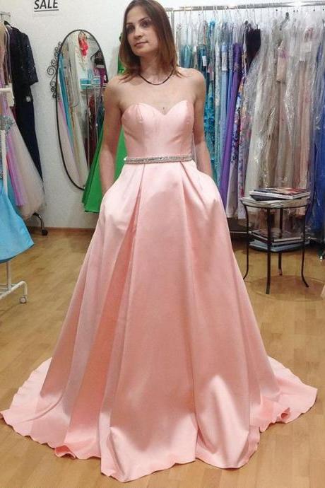 Gorgeous Sweetheart Prom Dress Blush Pink,A Line Formal Evening Gown With Two Pockets