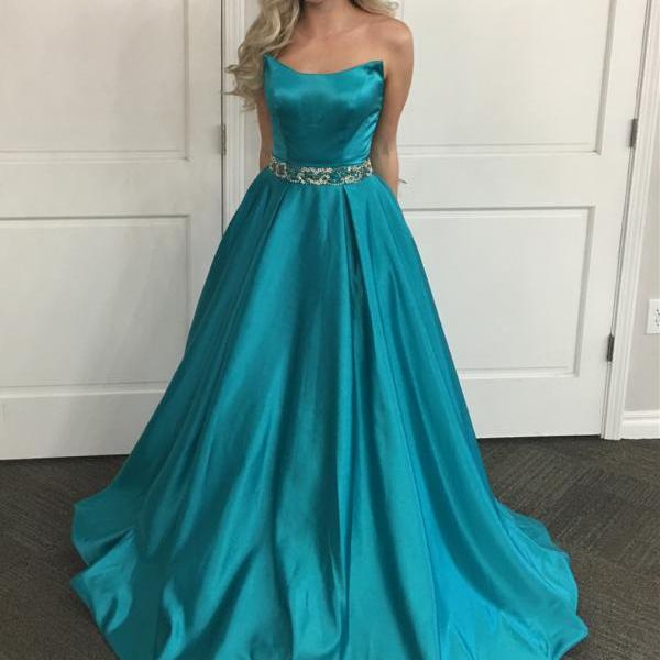 Strapless Prom Dress Teal, A Line Formal Evening Gown,Pageant Gown With ...