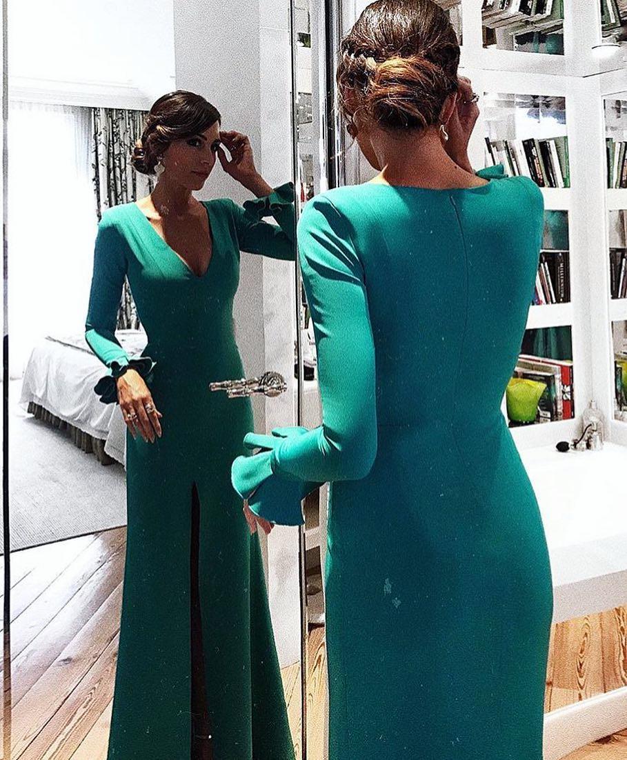 Teal V Neck Sheath Formal Evening Gown Long Sleeves,Mother Of Bridal ...